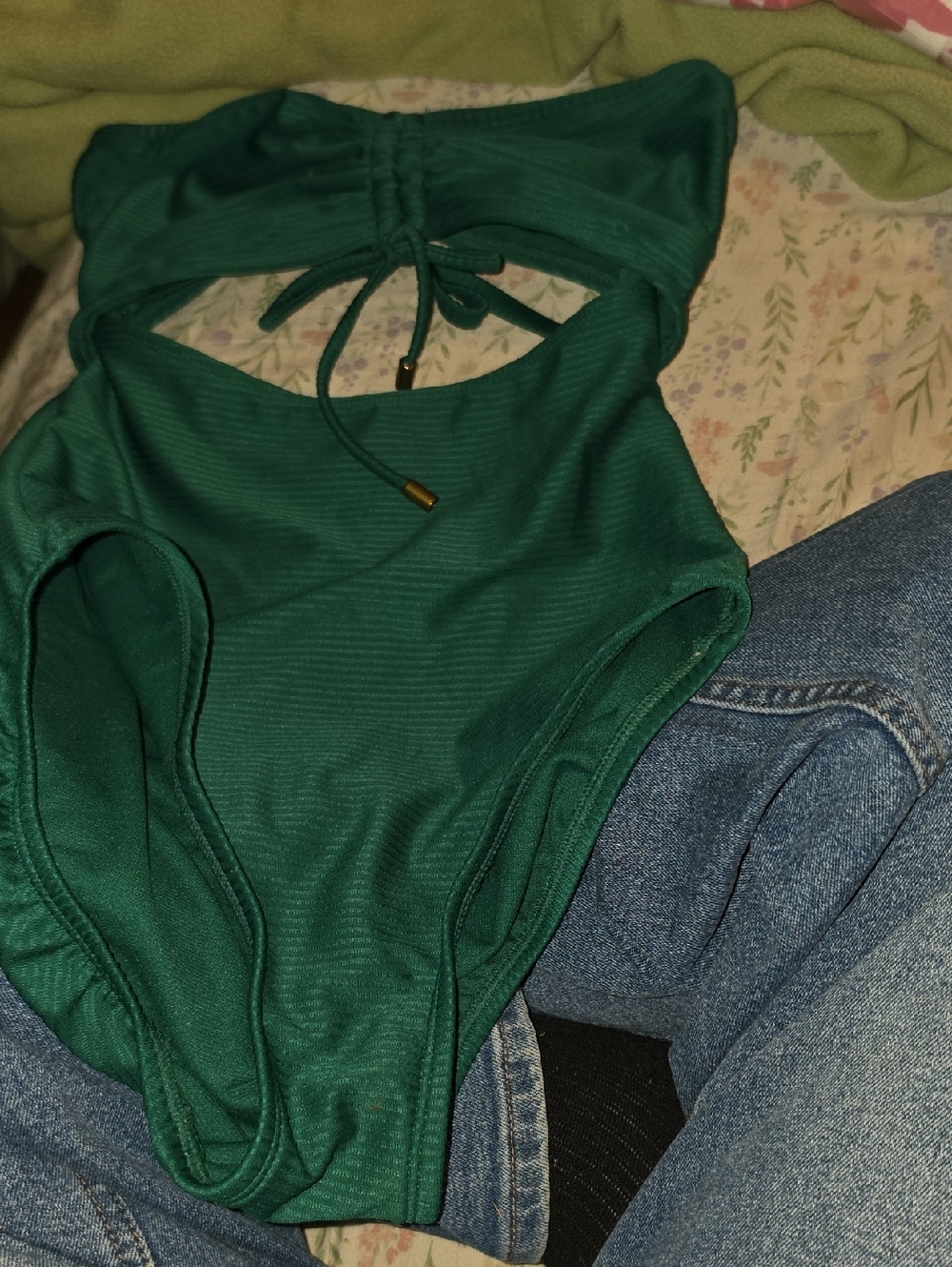 Time and Tru Teal Ribbed One-Piece Swimsuit